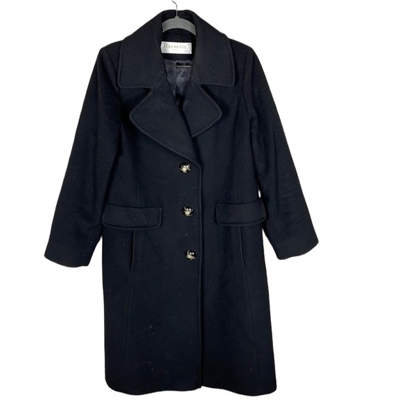 Fleurette Black Wool Cashmere Button Front Winter Coat Longline - Picture 1 of 14